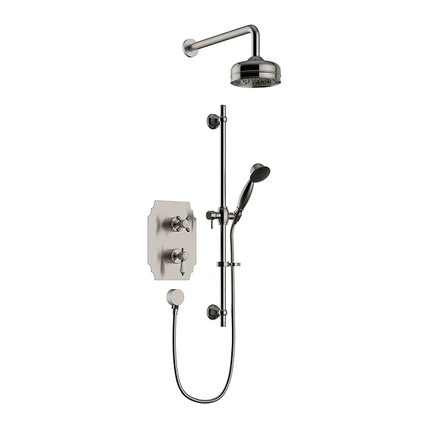 Heritage Glastonbury Recessed Shower With Premium Fixed Head & Flexible Riser Kit - Brushed Nickel 1 Heritage Glastonbury Recessed Shower With Premium Fixed Head & Flexible Riser Kit - Brushed Nickel