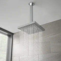 Modern Square Triple Valve With Diverter, Ceiling Mounted Square Shower Head, 4 Body Jets + Slider