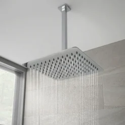 Modern Square Triple Shower Valve, Ceiling Mounted Square Shower Head & 6 Body Jets