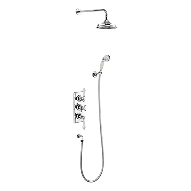 Burlington Medici Trent Thermostatic Concealed Two Outlet Shower Valve, Hose & Handset With Fixed Head 1 Burlington Medici Trent Thermostatic Concealed Two Outlet Shower Valve, Hose & Handset With Fixed Head