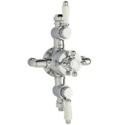 Nuie Traditional Exposed Thermostatic Triple Shower Valve Inc. Riser, 4" Rose & Slide Rail Kit -Villeroy Shop traditionalexposedthermostatictripleshowervalvetexsvrkitd1