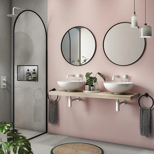 Venice Floating Basin Shelf (Light Oak - 1200mm Wide) Incl. 2 Round Basins 2 Venice Floating Basin Shelf (Light Oak - 1200mm Wide) Incl. 2 Round Basins - Image 2