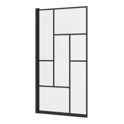 Venice Abstract Matt Black Grid Screen W. Single Ended Bath + Satin White Panel -Villeroy Shop vabwhsbb d2