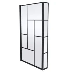 Venice Shower Bath - 1700 L Shaped W. Matt Black Abstract Grid Screen + Satin Grey Panel -Villeroy Shop vagl17g d2