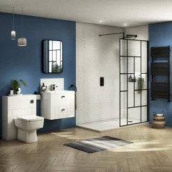 Venice 1400 X 900 Matt Black Abstract Grid Wet Room (800mm Screen + Tray)