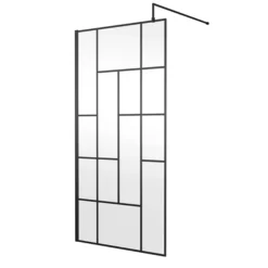 Venice 1600 X 800 Matt Black Abstract Grid Wet Room (1000mm Screen + Tray) -Villeroy Shop vambg05d1