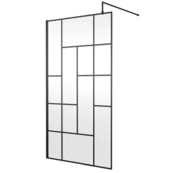 Venice 1700 X 800 Matt Black Abstract Grid Wet Room (1100mm Screen + Tray) -Villeroy Shop vambg06 detail1