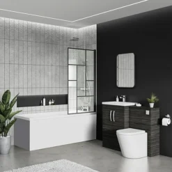 Venice Abstract Matt Black Grid Bath Screen With Square Single Ended Bath -Villeroy Shop vambgbth d2