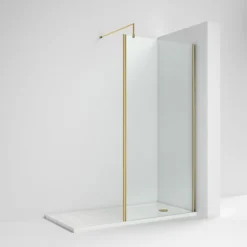 Venice Brushed Brass Outer Framed 8mm Wetroom Screen With Support Arm (1950mm High) - Various Sizes