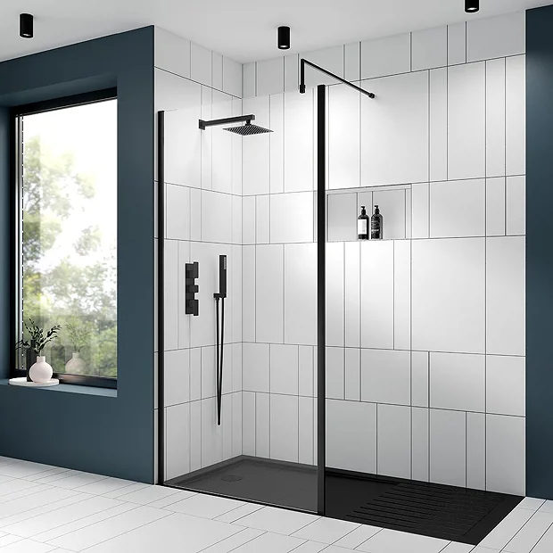Venice Matt Black Outer Framed 8mm Wetroom Screen With Support Arm (1950mm High) - Various Sizes 2 Venice Matt Black Outer Framed 8mm Wetroom Screen With Support Arm (1950mm High) - Various Sizes - Image 2
