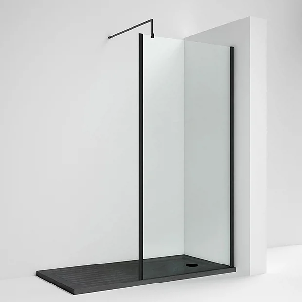 Venice Matt Black Outer Framed 8mm Wetroom Screen With Support Arm (1950mm High) - Various Sizes 1 Venice Matt Black Outer Framed 8mm Wetroom Screen With Support Arm (1950mm High) - Various Sizes