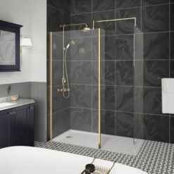 Venice Brushed Brass Wetroom Screen With Retaining Arm (1950mm High) - Various Sizes -Villeroy Shop venrsb detail01