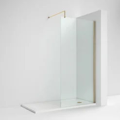 Venice Brushed Brass Wetroom Screen With Retaining Arm (1950mm High) - Various Sizes