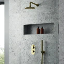Venice Giro Twin Thermostatic Shower Valve With Diverter - Brushed Brass -Villeroy Shop vg8tw02bb d2