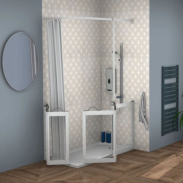 Milton White RH Corner Access Half Height Twin Bi-Fold Shower Doors With Fixed Panel 2 Milton White RH Corner Access Half Height Twin Bi-Fold Shower Doors With Fixed Panel - Image 2