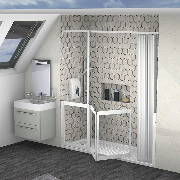 Milton White LH Front Access Half Height Bi-Fold Shower Door Hinged From Fixed Panel 2 Milton White LH Front Access Half Height Bi-Fold Shower Door Hinged From Fixed Panel - Image 2