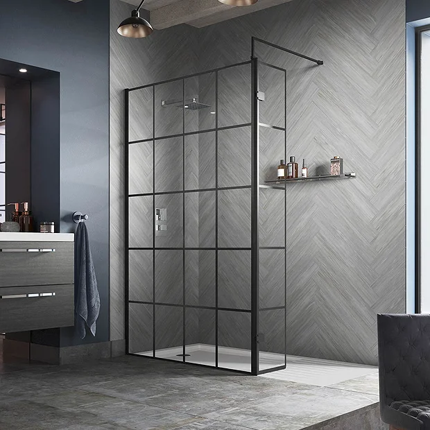 Hudson Reed Black Frame Wetroom Screen With Support Arm 1 Hudson Reed Black Frame Wetroom Screen With Support Arm