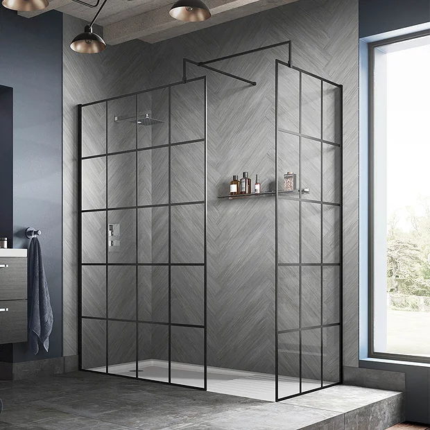 Hudson Reed Black Frame Wetroom Screen With Support Arm 2 Hudson Reed Black Frame Wetroom Screen With Support Arm - Image 2